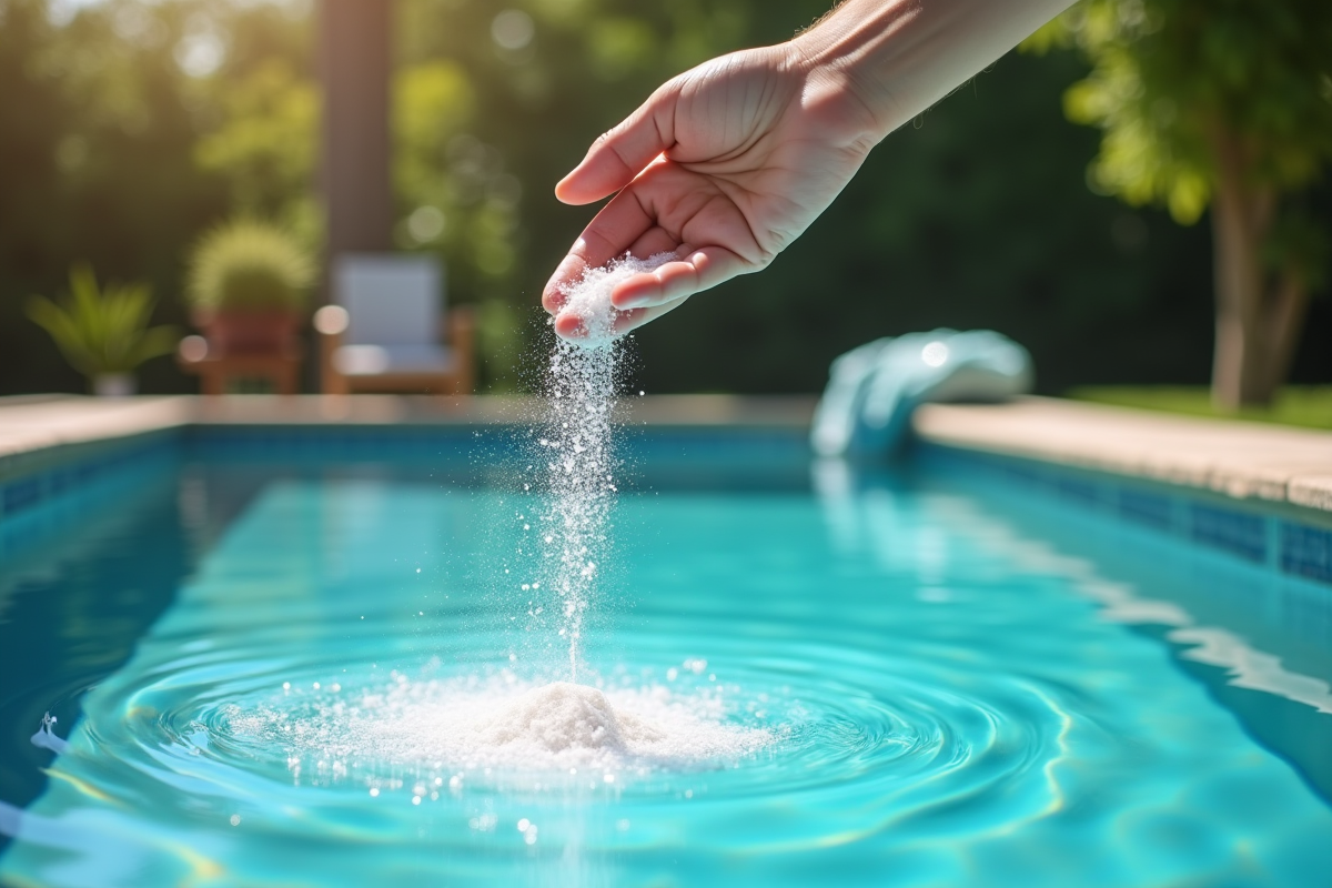 Main versant des minéraux naturels dans une piscine écologique