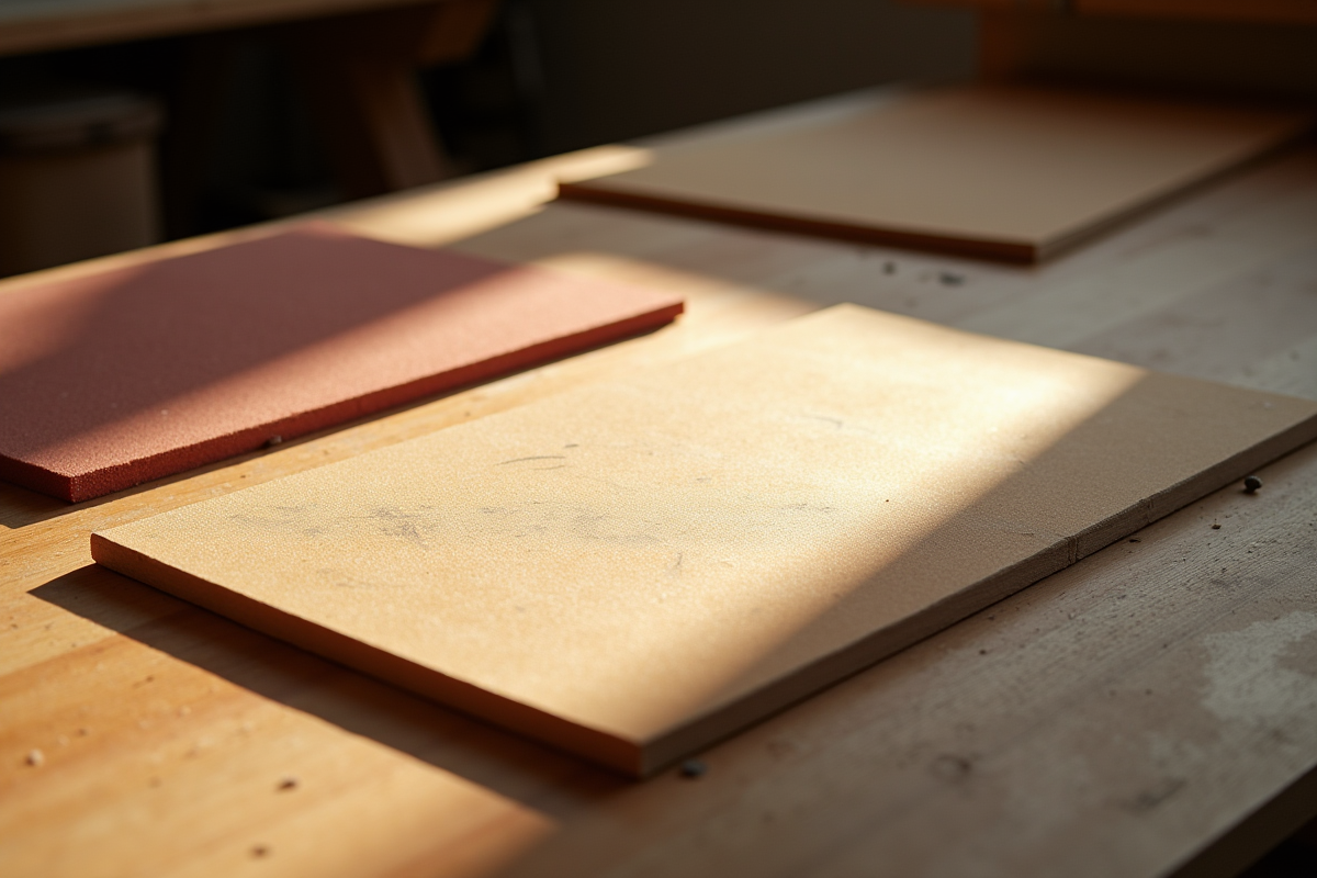 Espace de travail avec papier de verre et bois à poncer