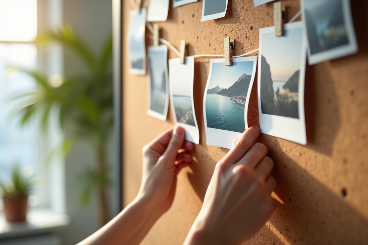 Espace de travail minimaliste avec photos et mains