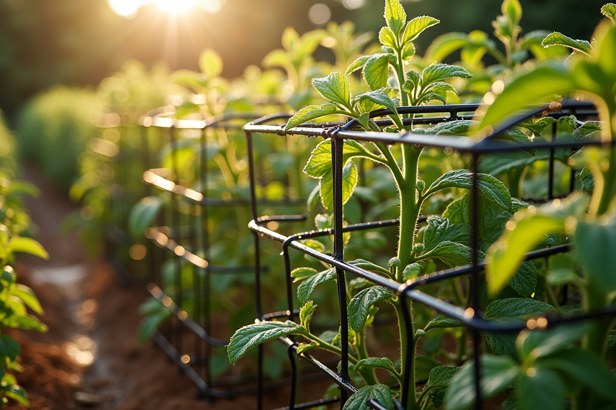 Cages à tomates sèches au soleil avec gouttes d