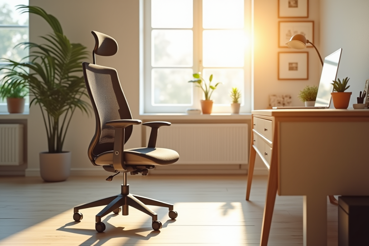 Chaise de bureau ergonomique dans un espace lumineux