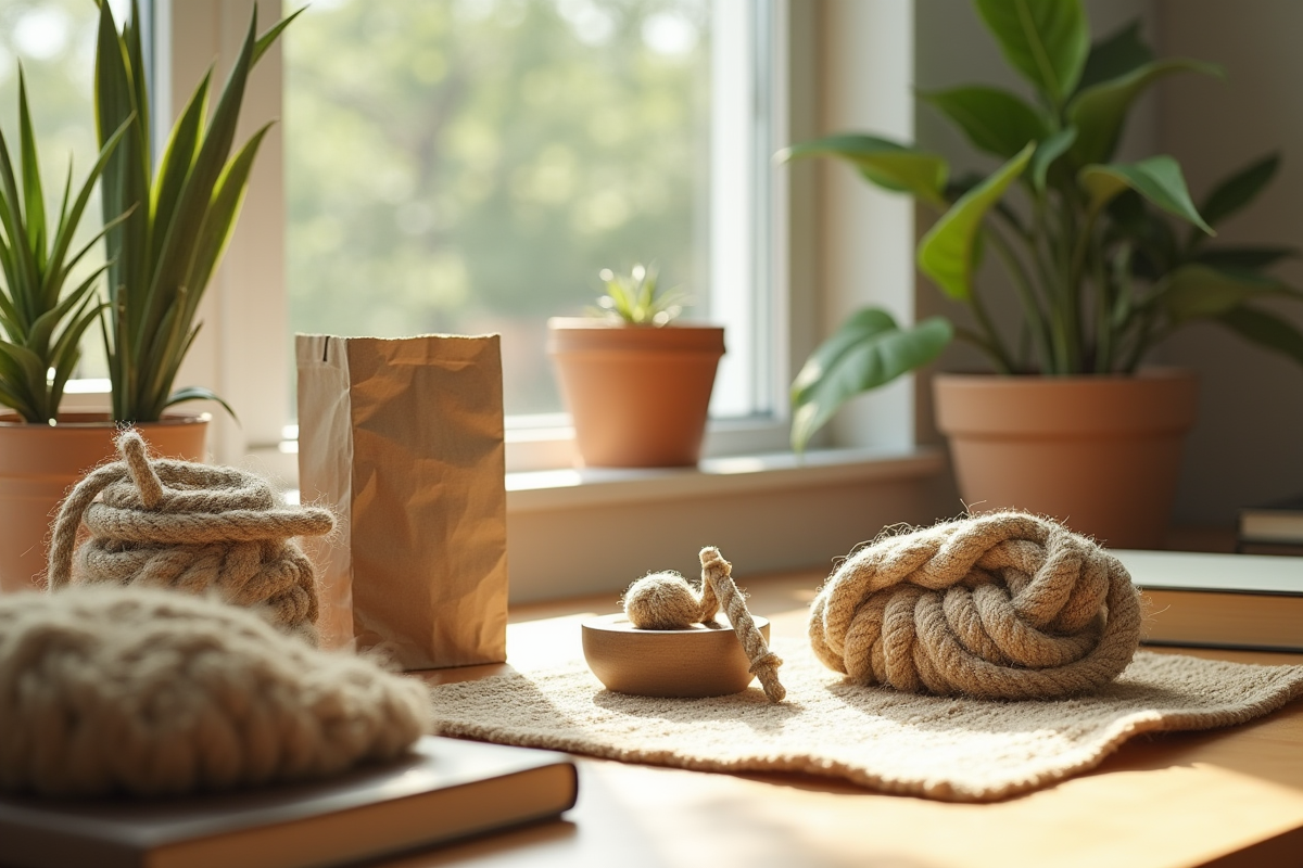 Espace de travail avec produits durables en chanvre