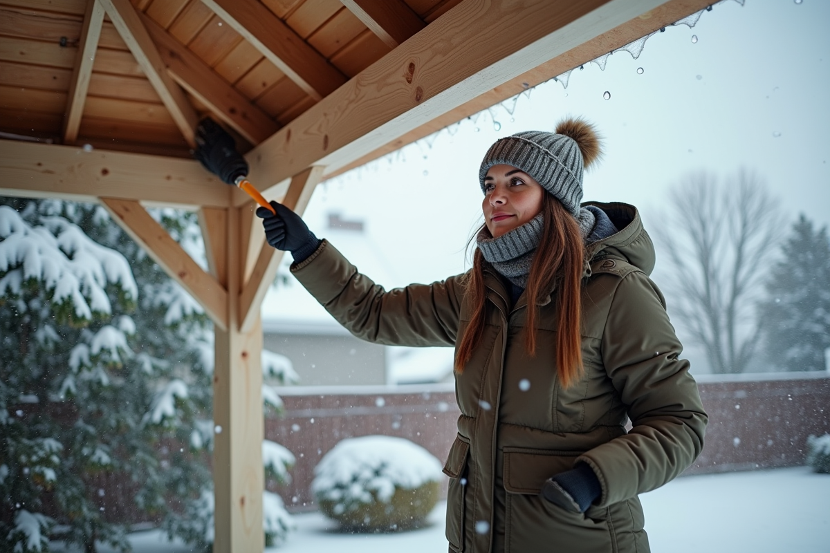 Femme nettoie le toit d