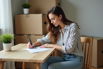Femme préparant un paiement pour son déménagement dans un appartement