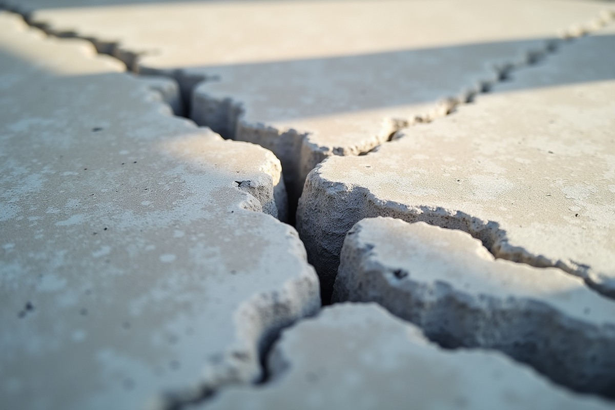 Gros plan sur une fissure dans une dalle de béton