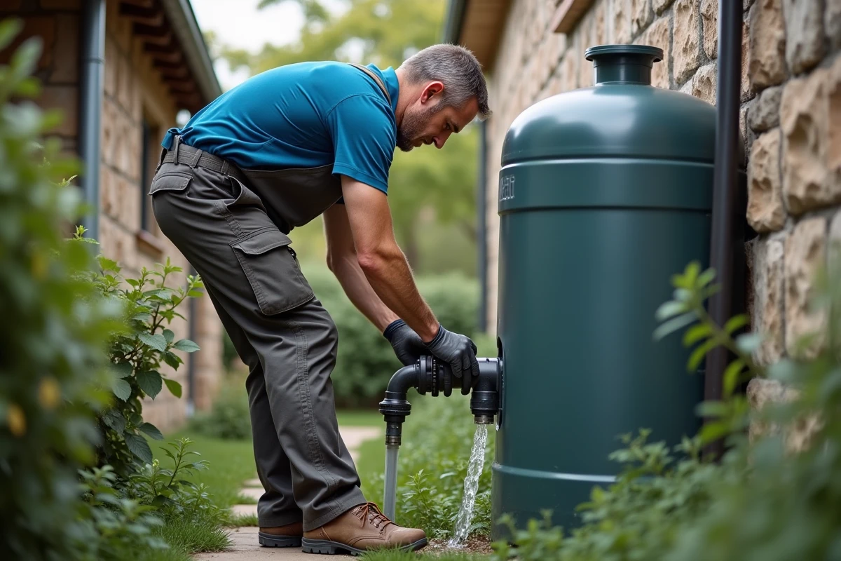 Homme connectant un tuyau d