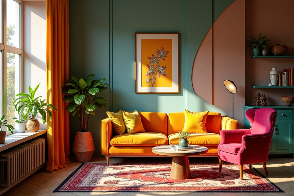 Intérieur éclectique avec mobilier vintage et détails art deco