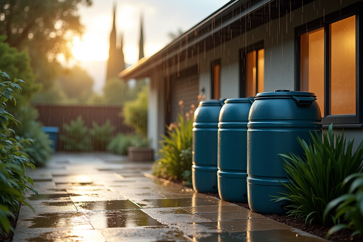Maison californienne avec systeme de collecte d'eau de pluie