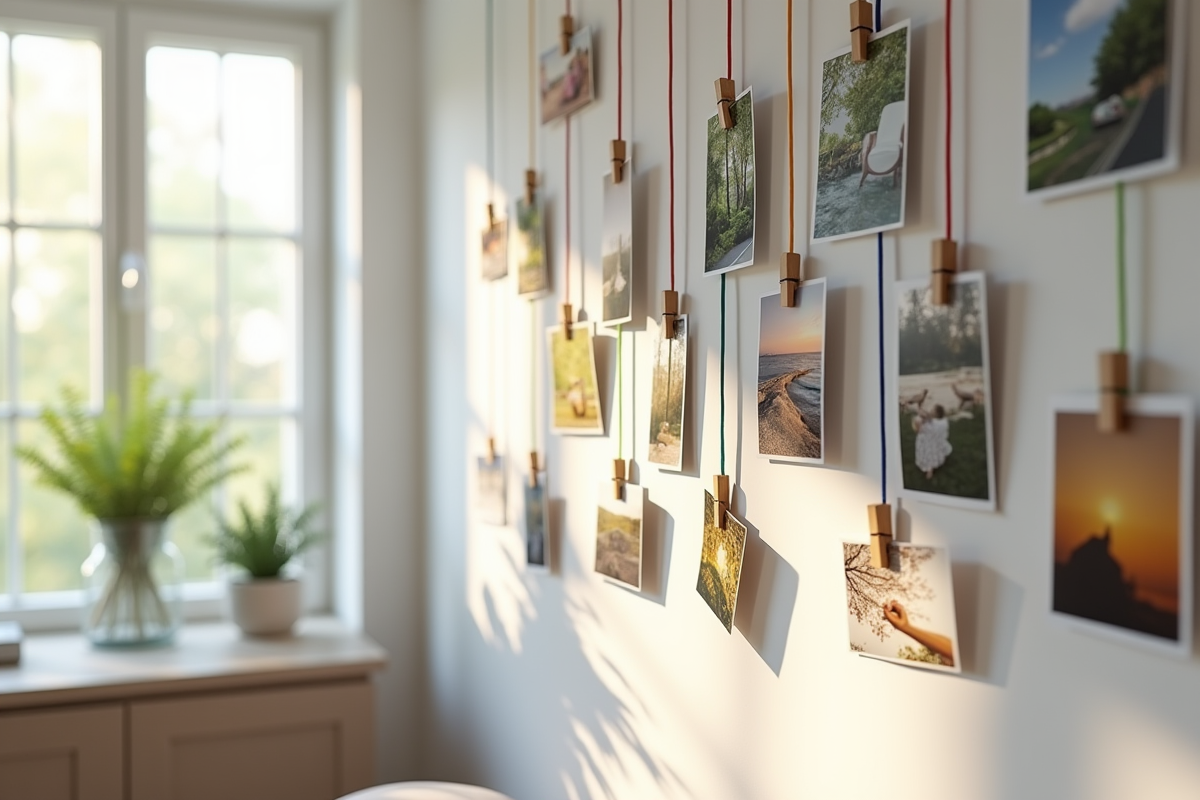 Mur de salon moderne avec galerie photo créative