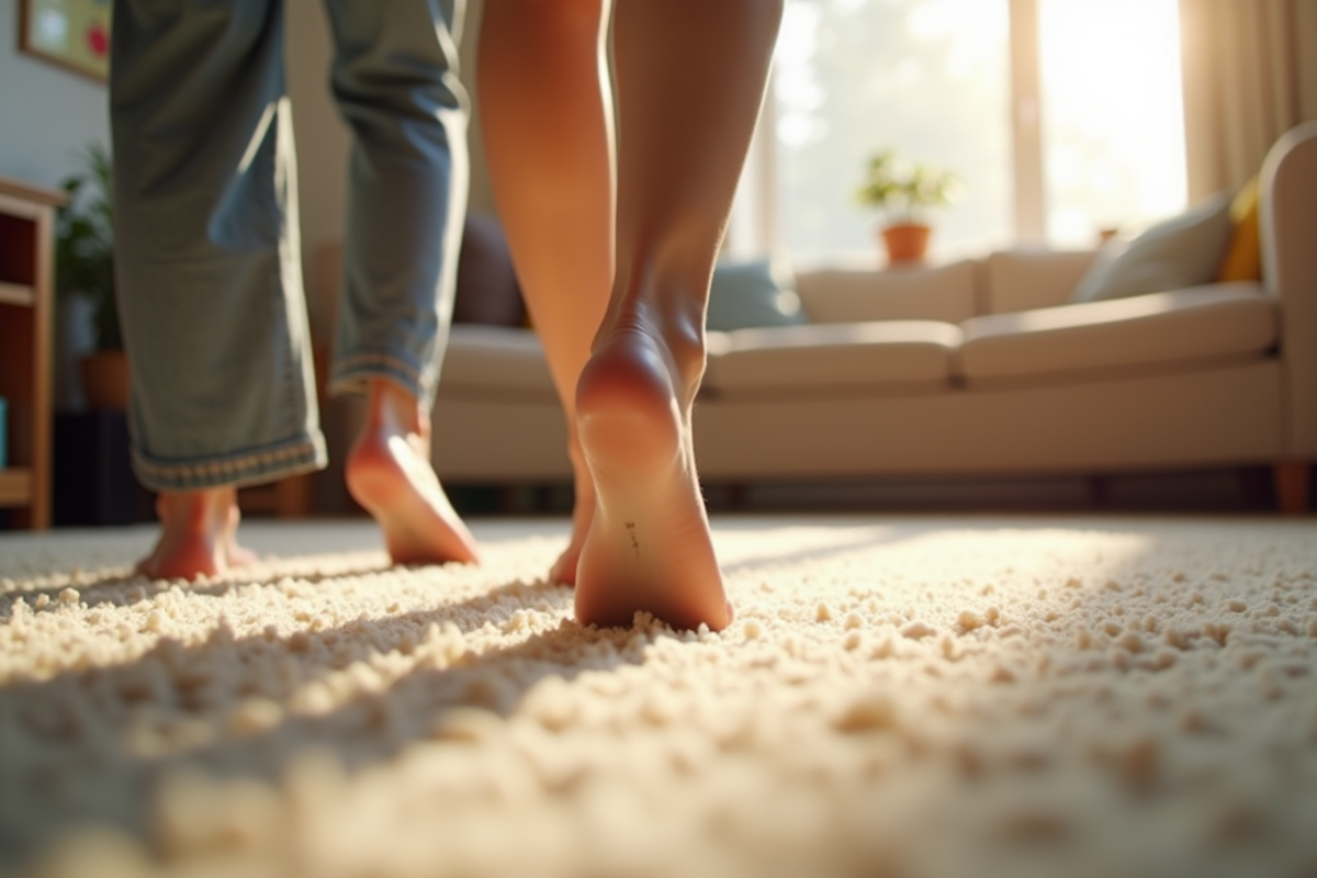 Pieds détendus sur tapis chaud dans un salon accueillant