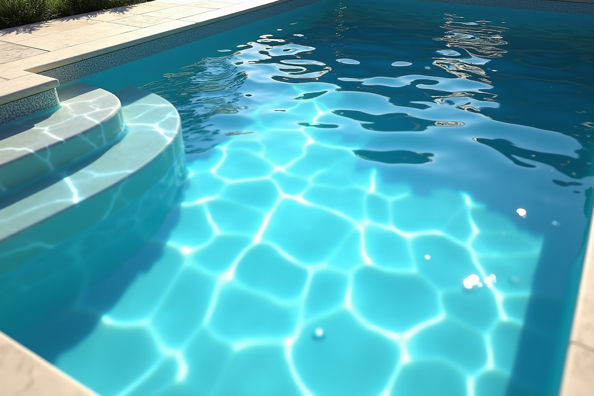 Piscine en cristal d'eau bleue vive en extérieur