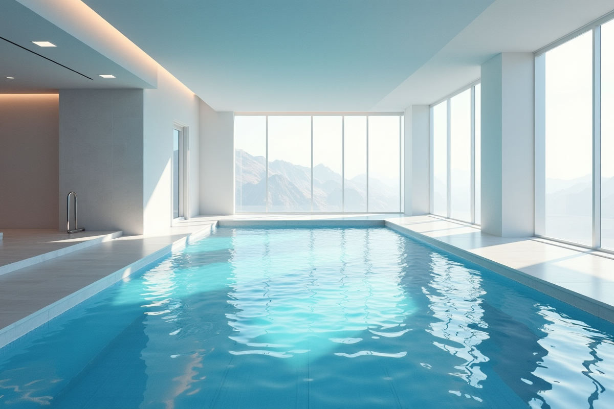 Piscine intérieure contemporaine lumineuse et spacieuse