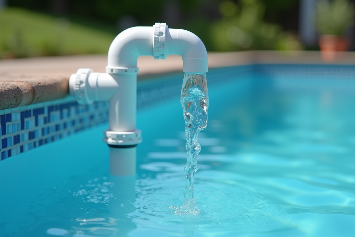 Piscine dans le jardin avec filtre sable en gros plan