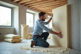 Homme en tenue décontractée posant près d’un mur en rénovation