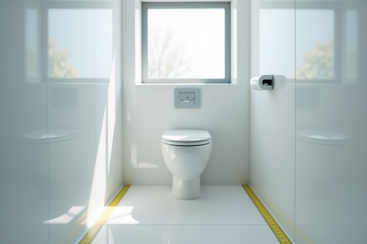Salle de bain moderne avec toilette compacte et lumière naturelle