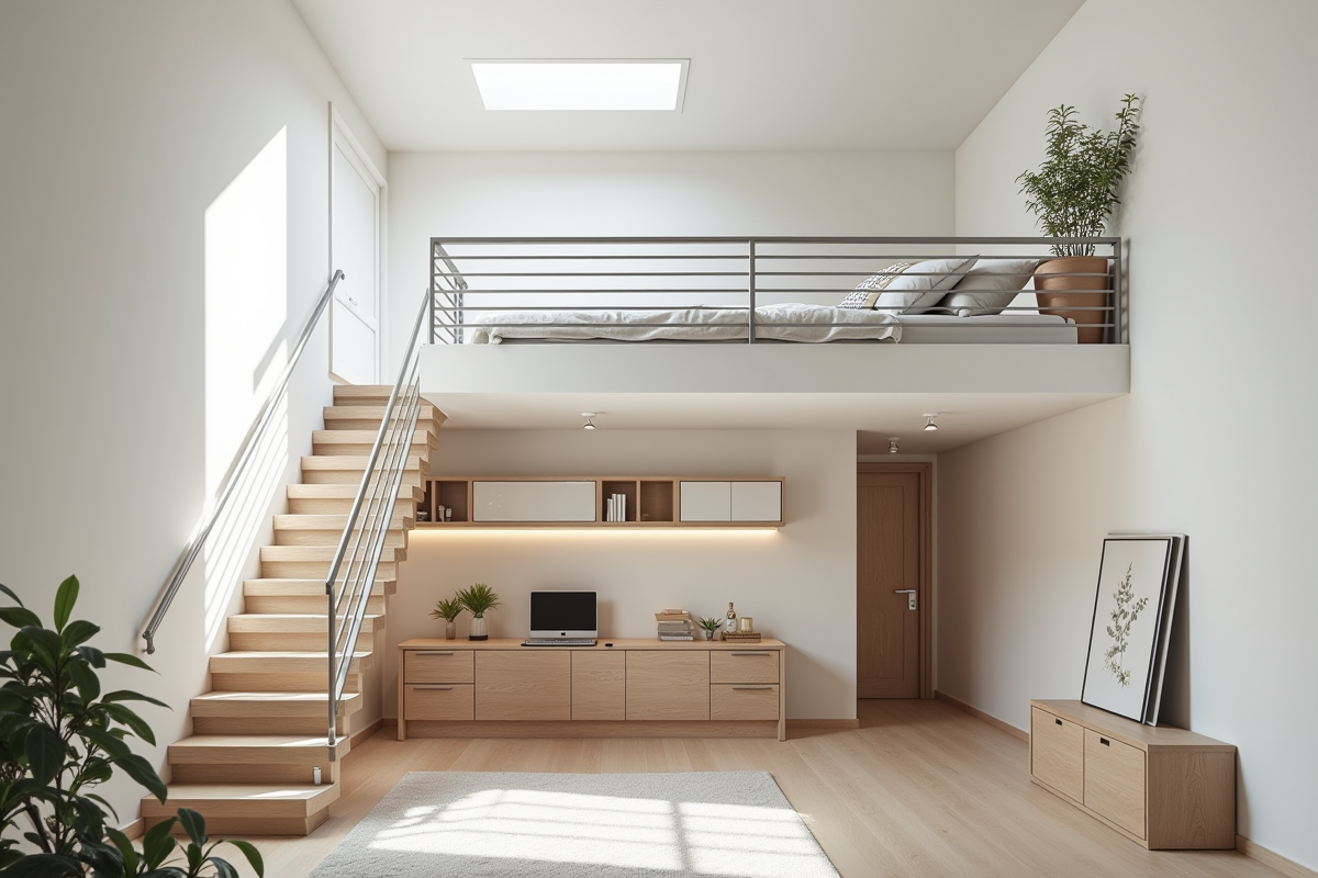 Studio spacieux avec mezzanine et décoration scandinave