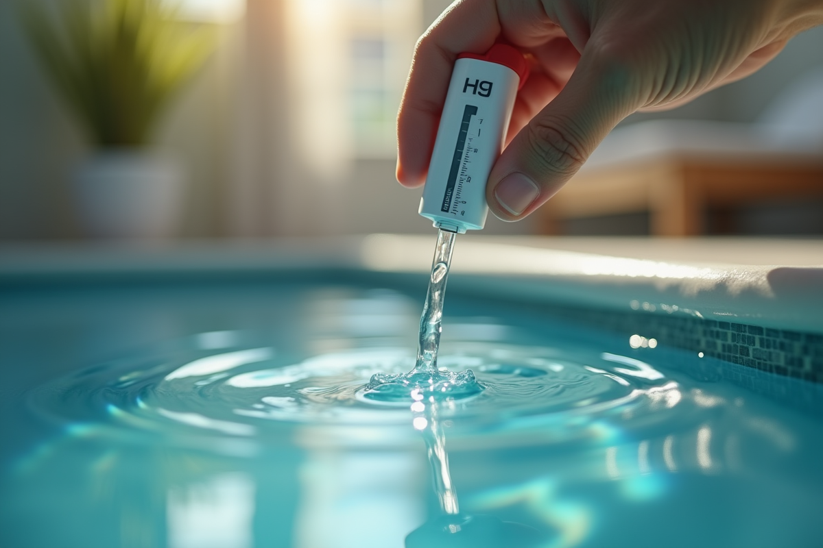 Main utilisant un kit de test pour spa eau propre et précise